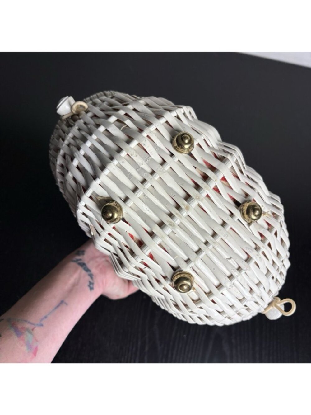 Vintage Mid-Century White Wicker Basket Purse Strawberry Theme Pinup Japan - Picture 15 of 16